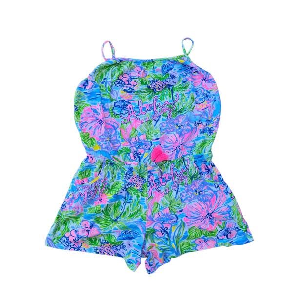 LILLY PULITZER Girls Aloha Romper Colorful Print Cotton XL 12-14 - Picture 1 of 7